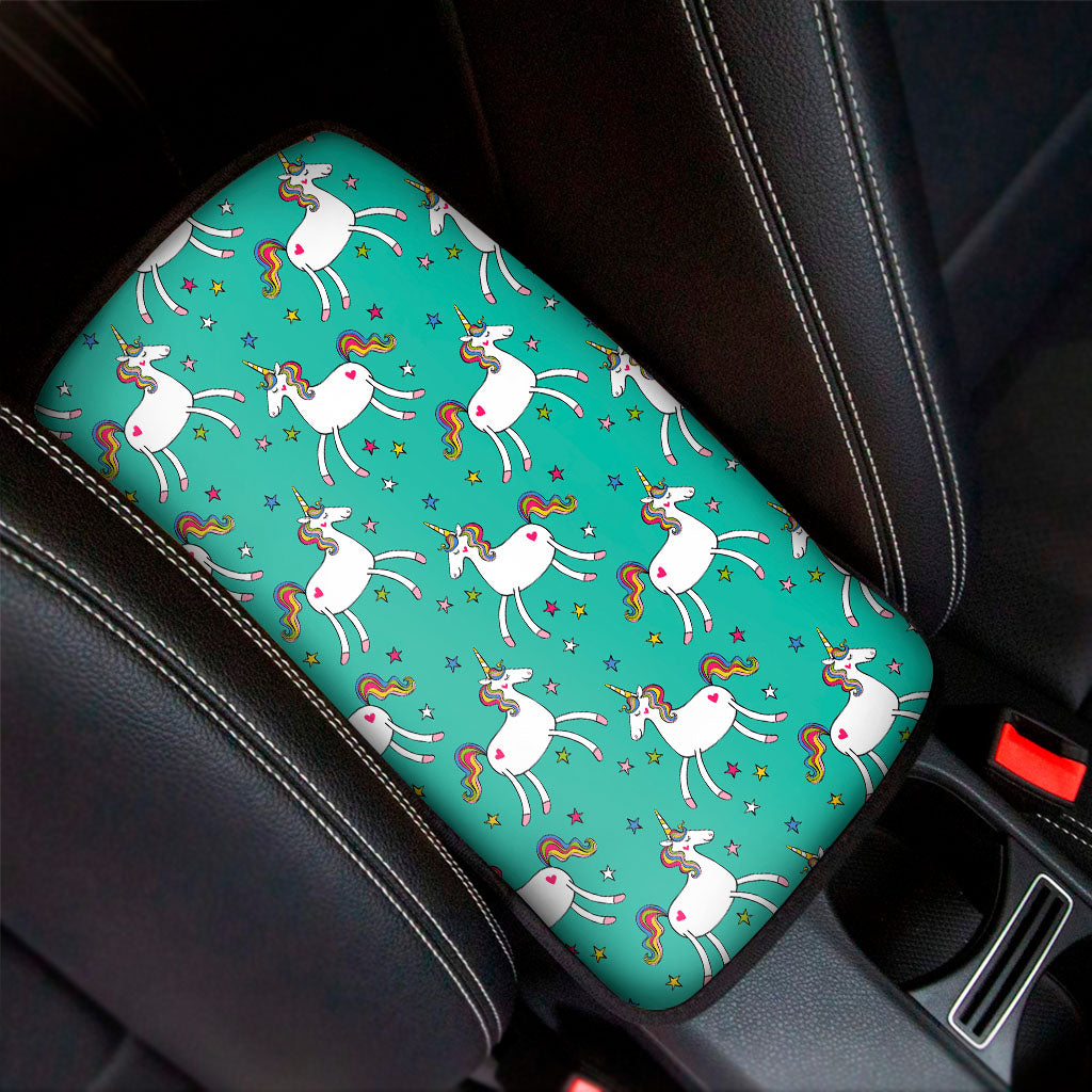 Doodle Unicorn Pattern Print Car Center Console Cover