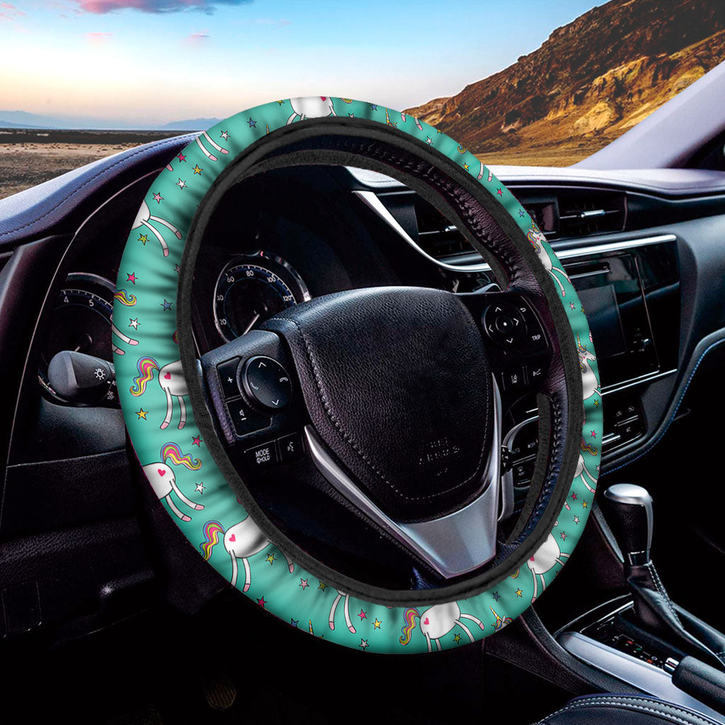 Doodle Unicorn Pattern Print Car Steering Wheel Cover