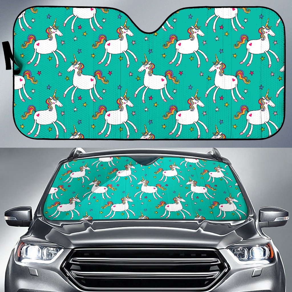 Doodle Unicorn Pattern Print Car Sun Shade