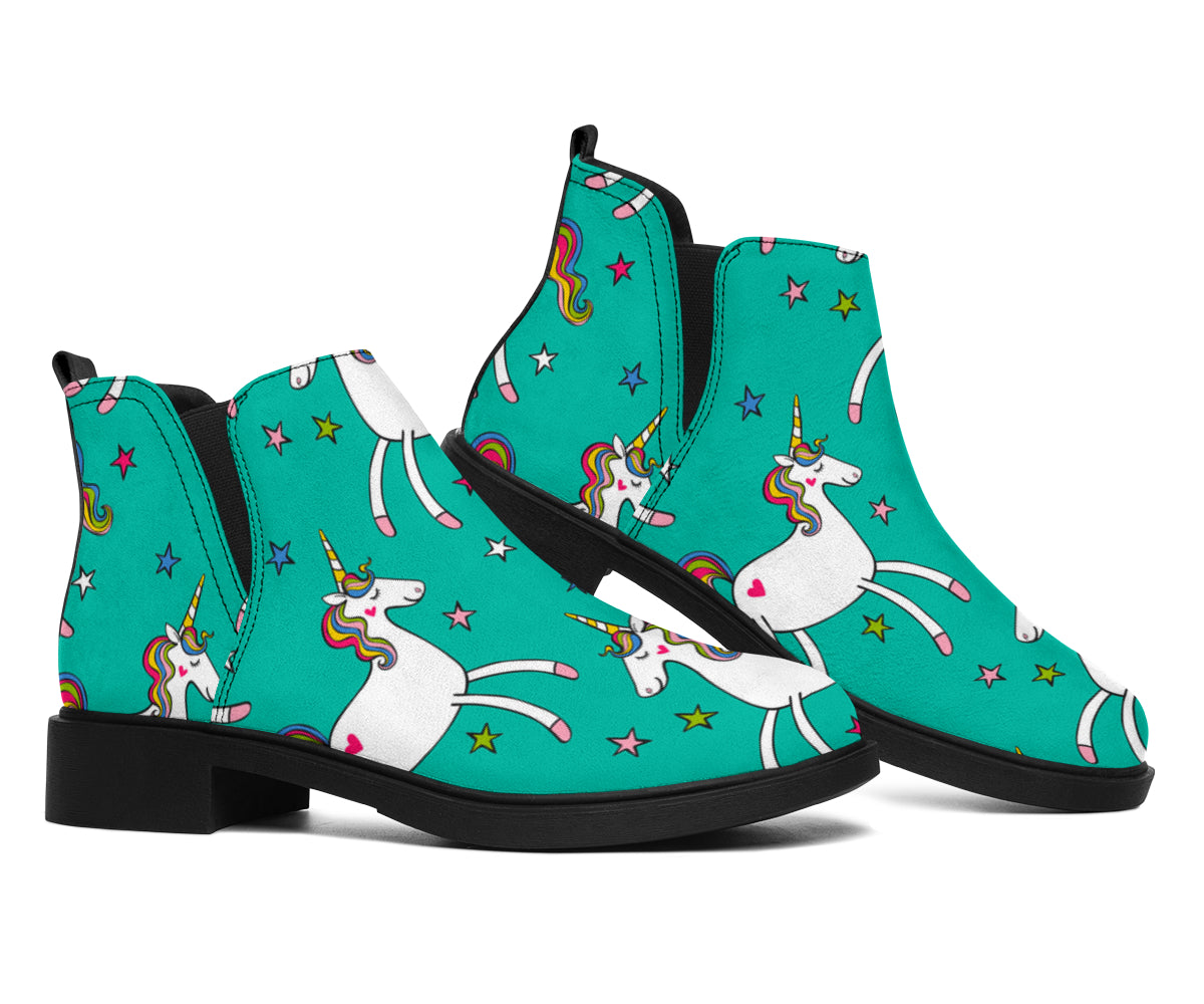 Doodle Unicorn Pattern Print Flat Ankle Boots