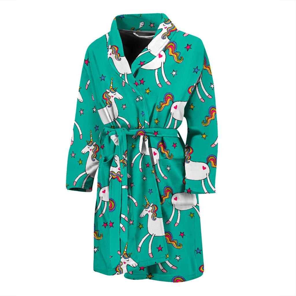 Doodle Unicorn Pattern Print Men's Bathrobe