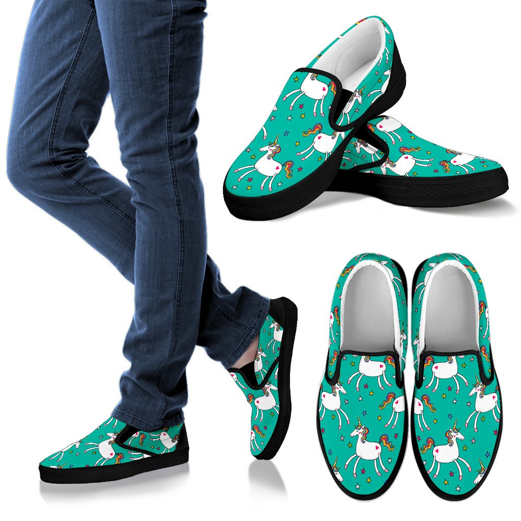 Doodle Unicorn Pattern Print Men's Slip On Shoes