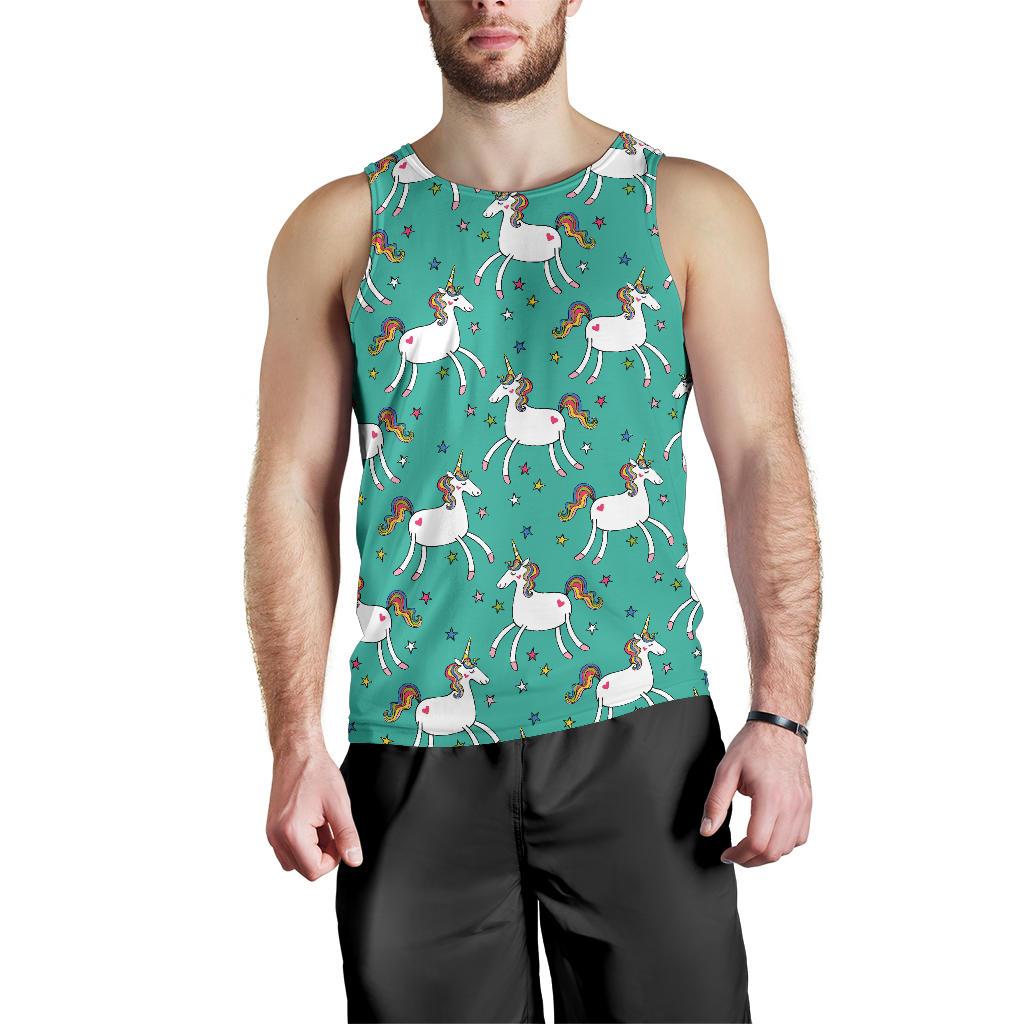 Doodle Unicorn Pattern Print Men's Tank Top