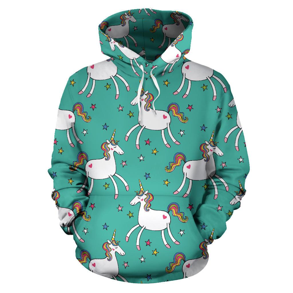 Doodle Unicorn Pattern Print Pullover Hoodie