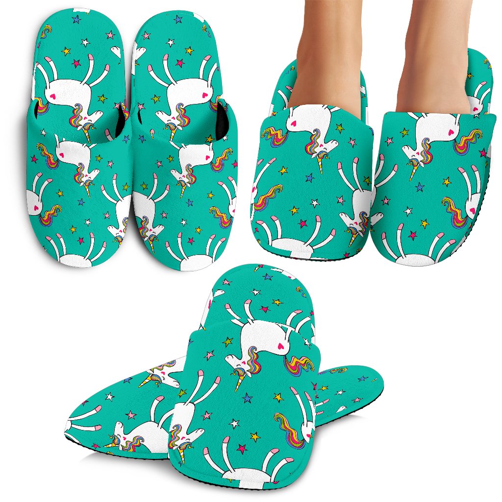 Doodle Unicorn Pattern Print Slippers