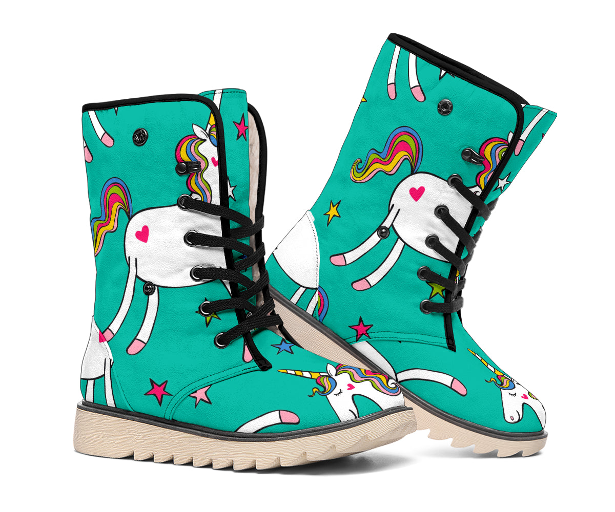 Doodle Unicorn Pattern Print Winter Boots