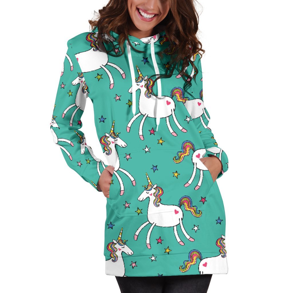 Doodle Unicorn Pattern Print Women's Pullover Hoodie Dress