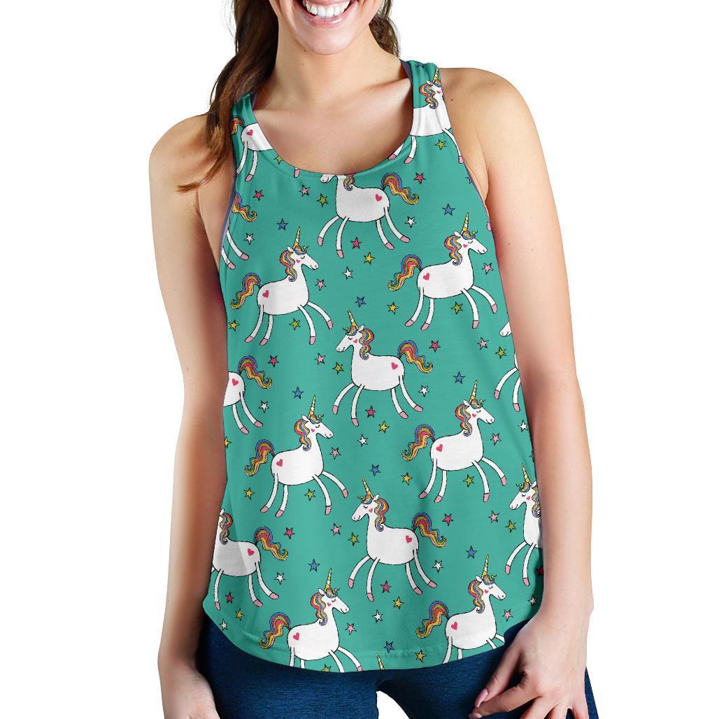 Doodle Unicorn Pattern Print Women's Racerback Tank Top