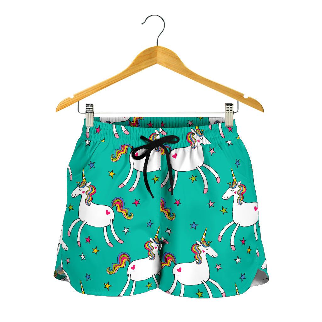 Doodle Unicorn Pattern Print Women's Shorts