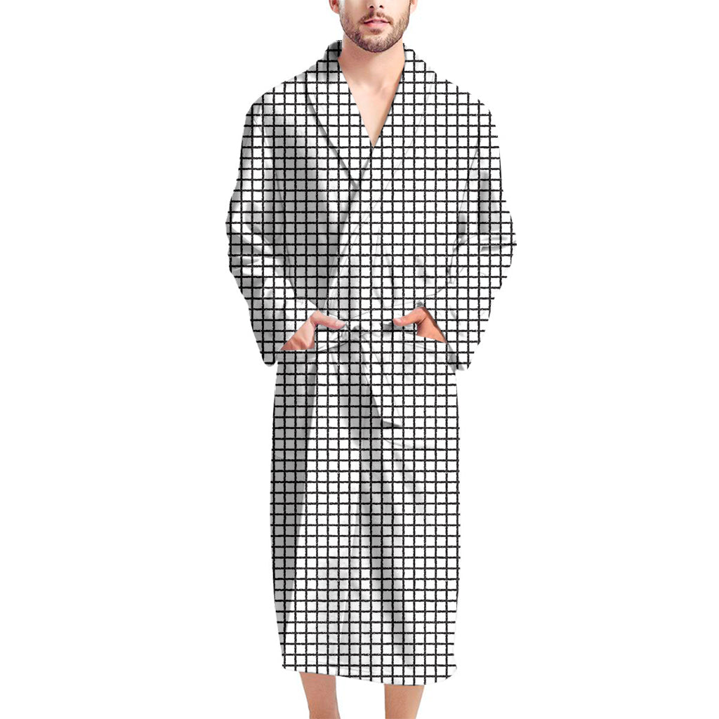 Doodle Windowpane Pattern Print Men's Bathrobe