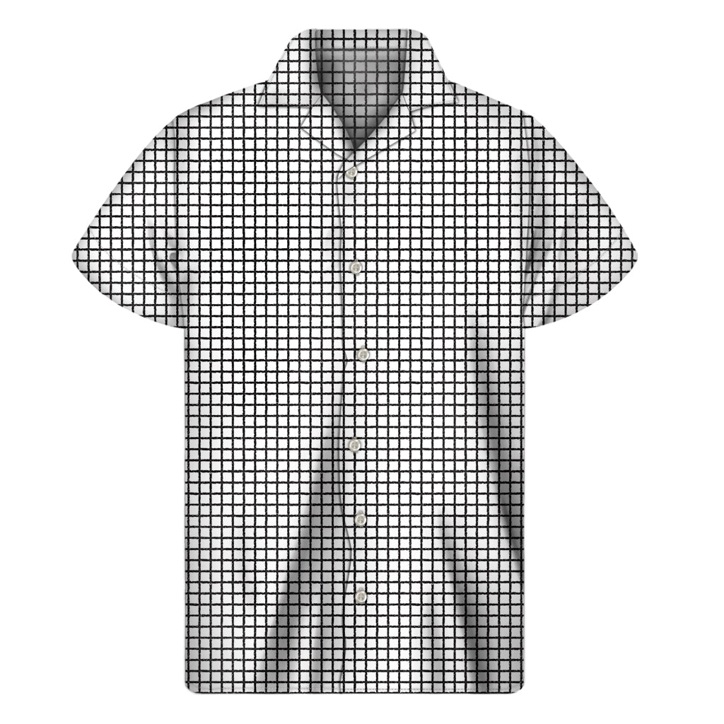 Doodle Windowpane Pattern Print Men's Short Sleeve Shirt