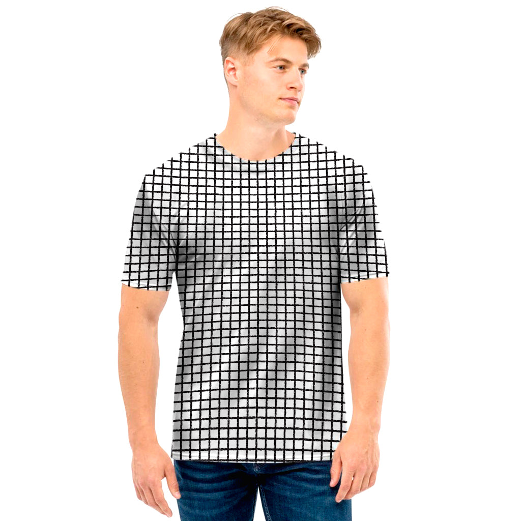 Doodle Windowpane Pattern Print Men's T-Shirt