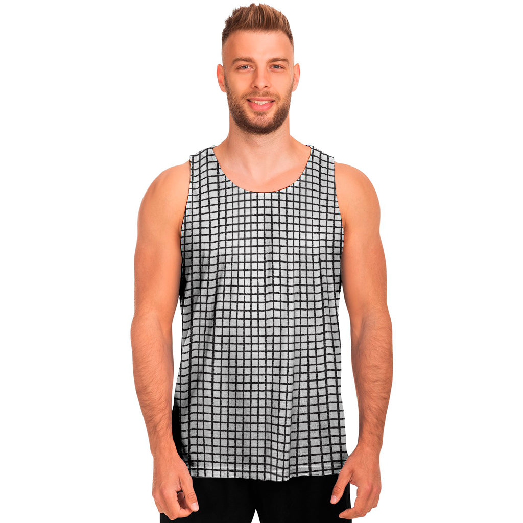 Doodle Windowpane Pattern Print Men's Tank Top