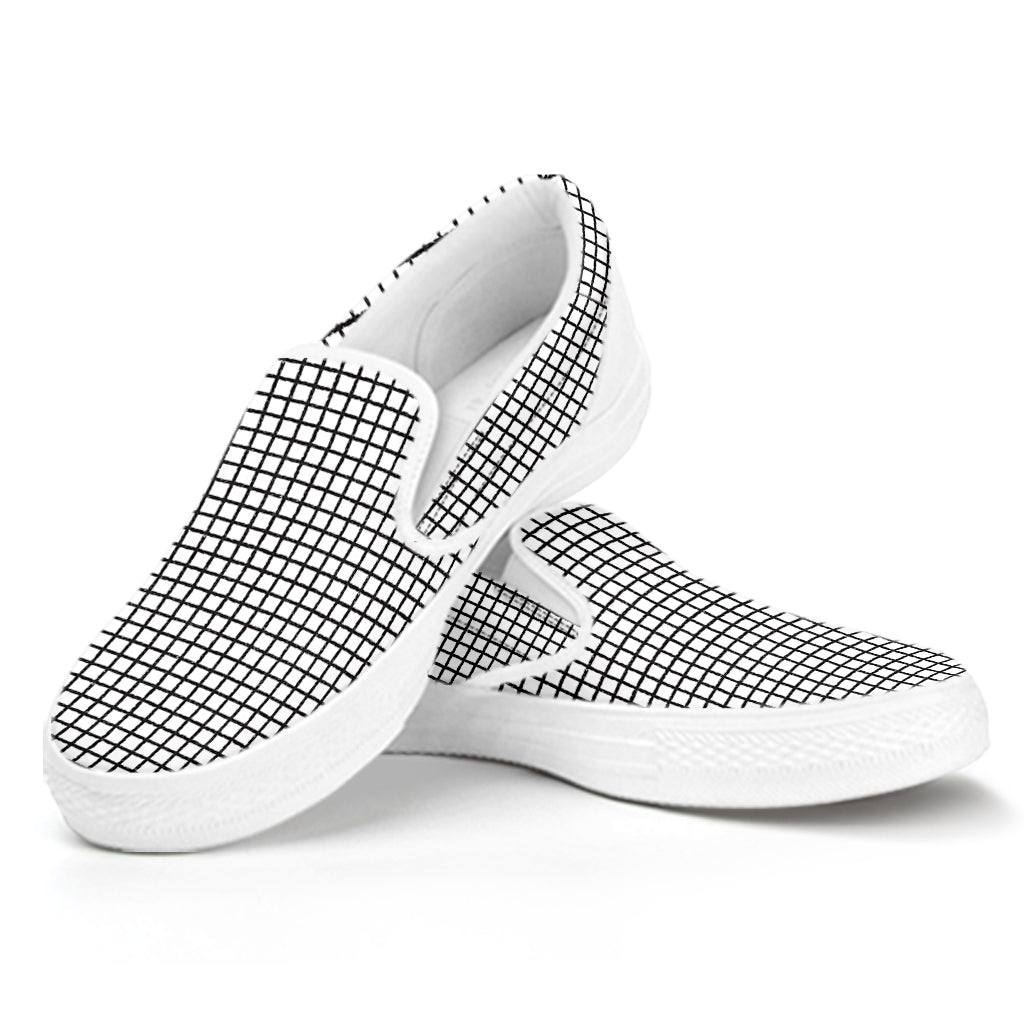 Doodle Windowpane Pattern Print White Slip On Shoes