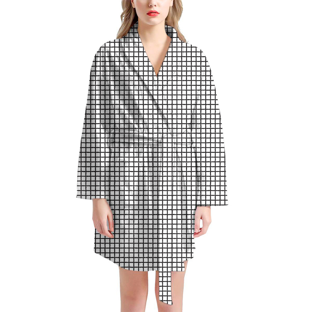 Doodle Windowpane Pattern Print Women's Bathrobe