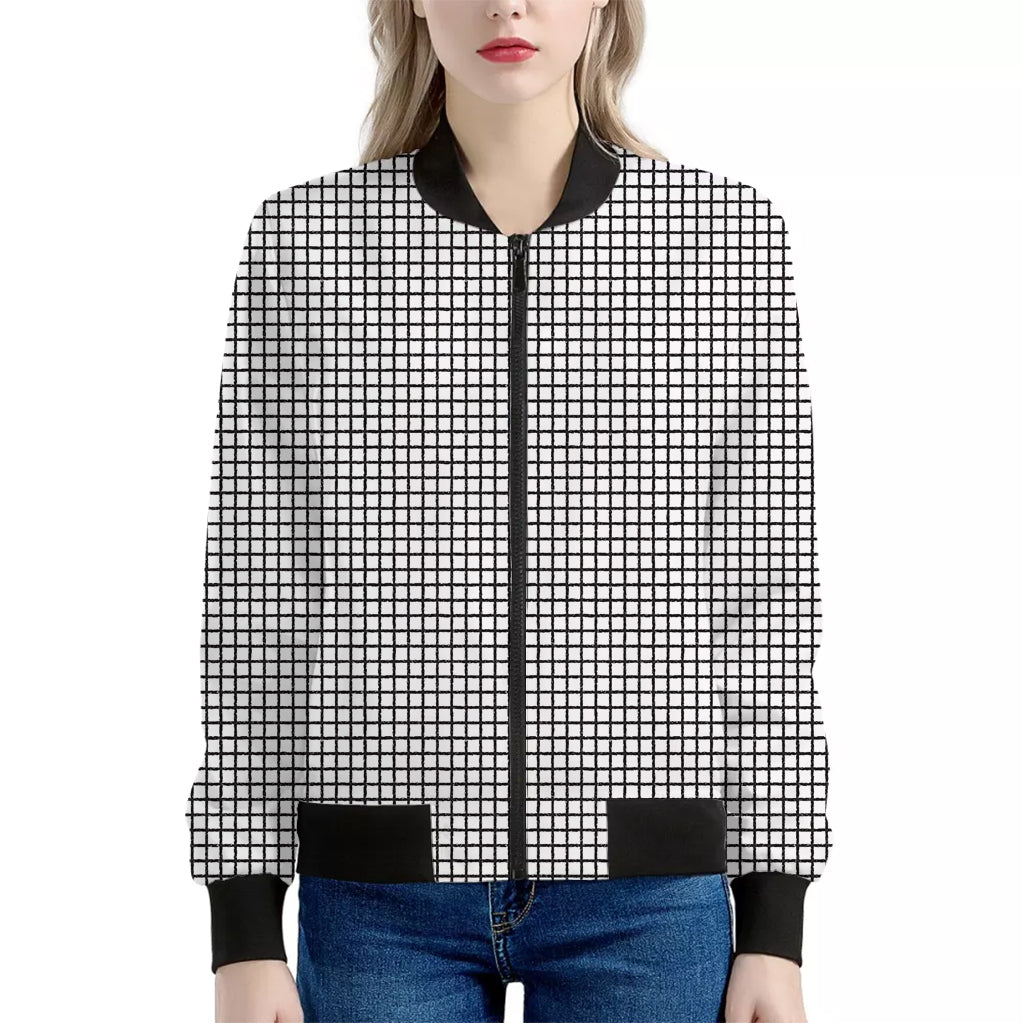 Doodle Windowpane Pattern Print Women's Bomber Jacket