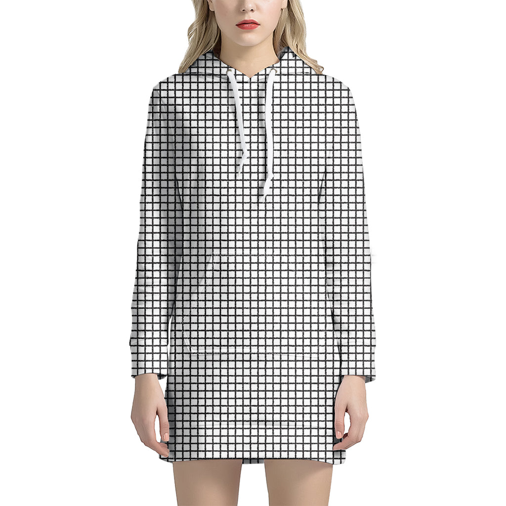 Doodle Windowpane Pattern Print Women's Pullover Hoodie Dress