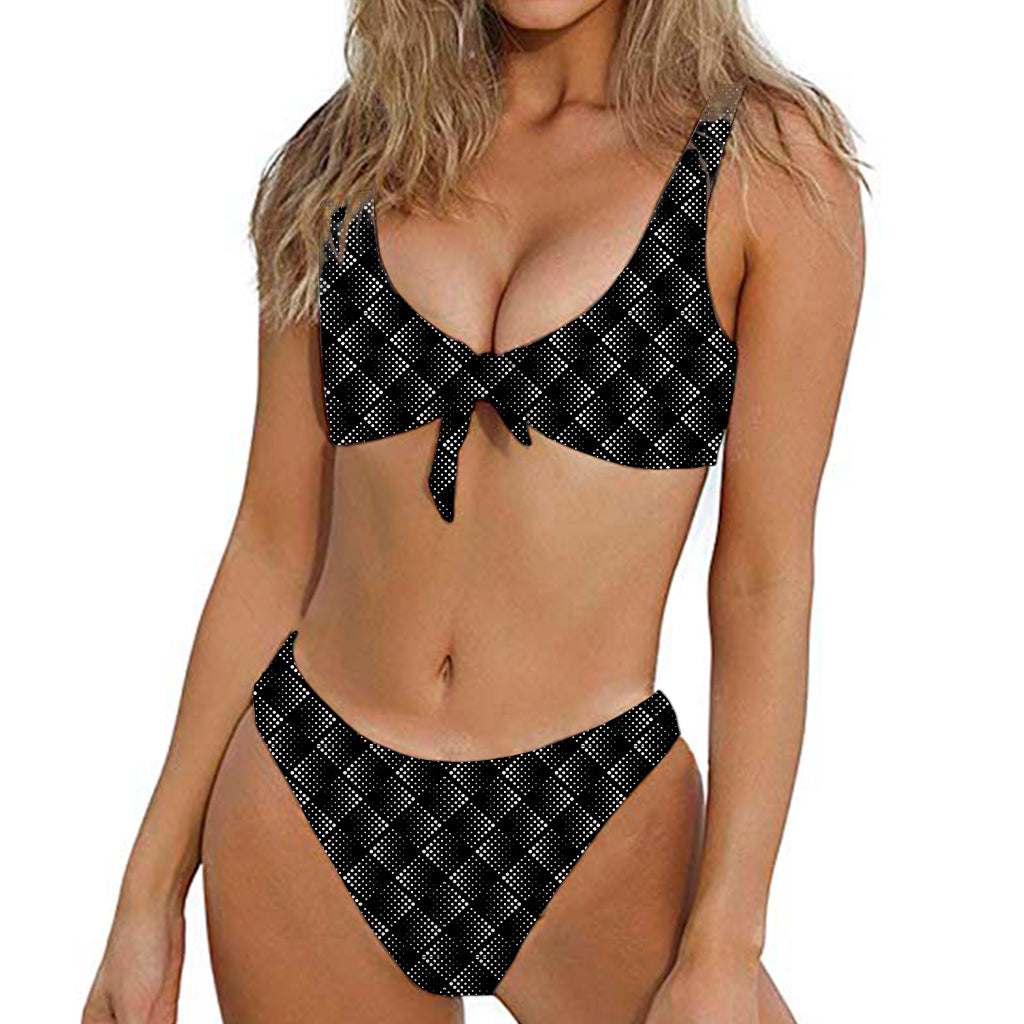 Dot Geometric Square Pattern Print Front Bow Tie Bikini