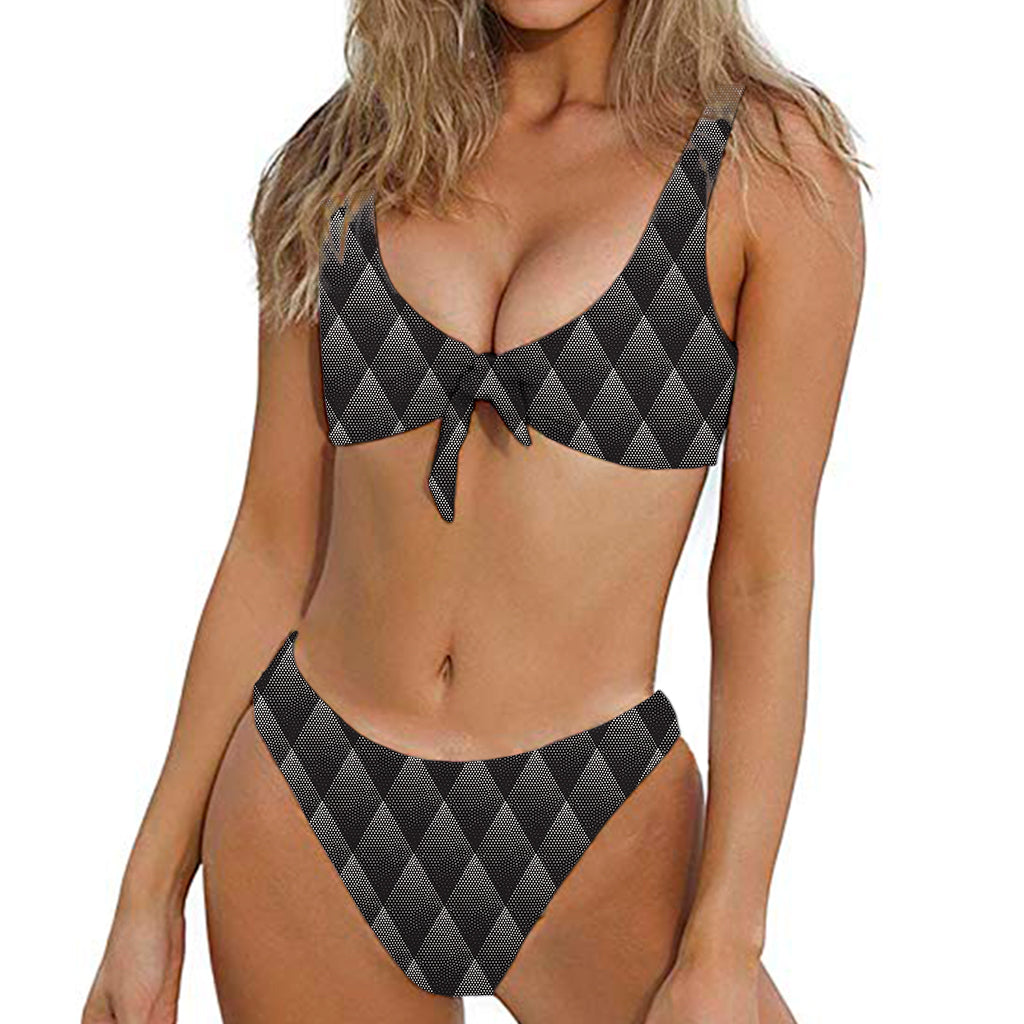 Dot Geometric Triangle Pattern Print Front Bow Tie Bikini