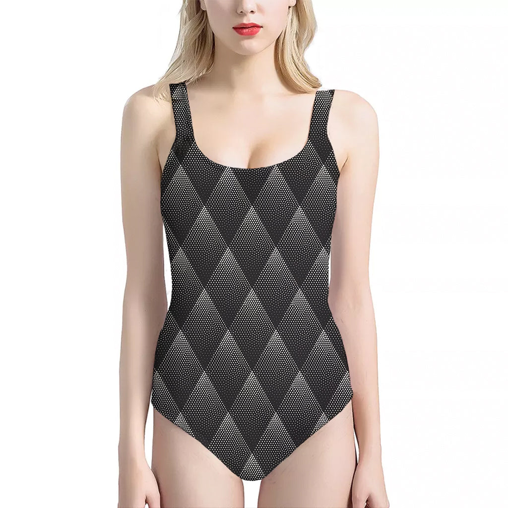 Dot Geometric Triangle Pattern Print One Piece Halter Neck Swimsuit