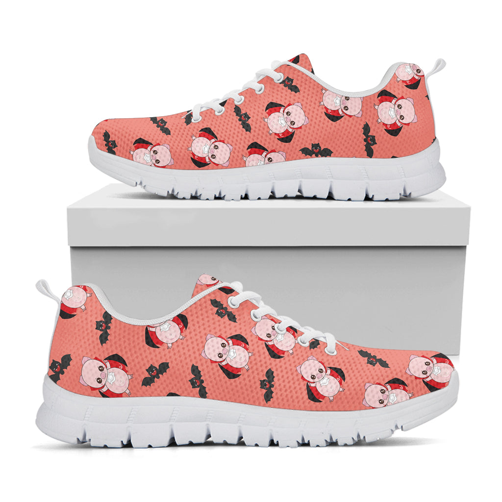 Dracula Pig Pattern Print White Sneakers