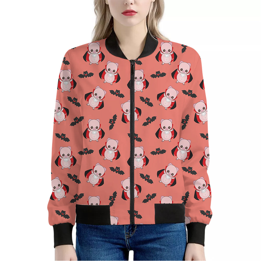 Dracula Pig Pattern Print Women's Bomber Jacket