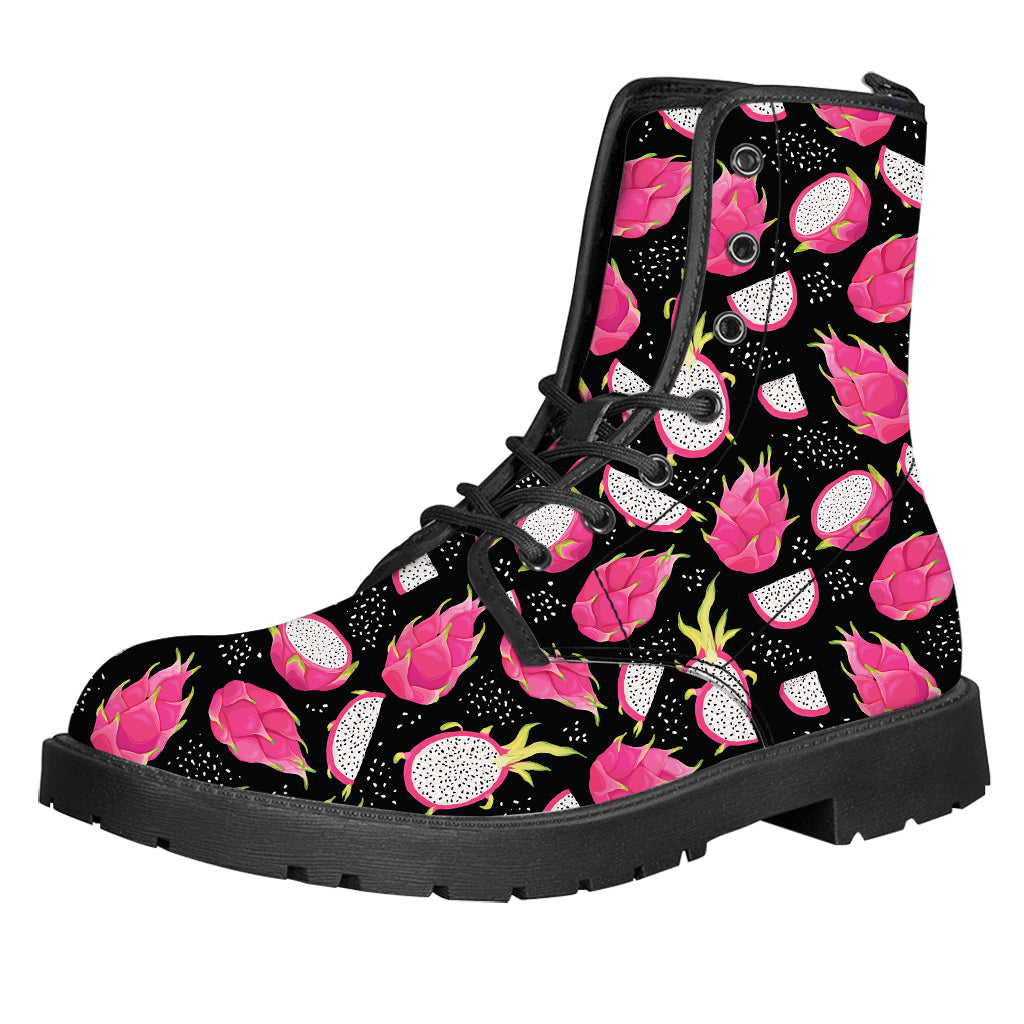 Dragon Fruit Pattern Print Leather Boots