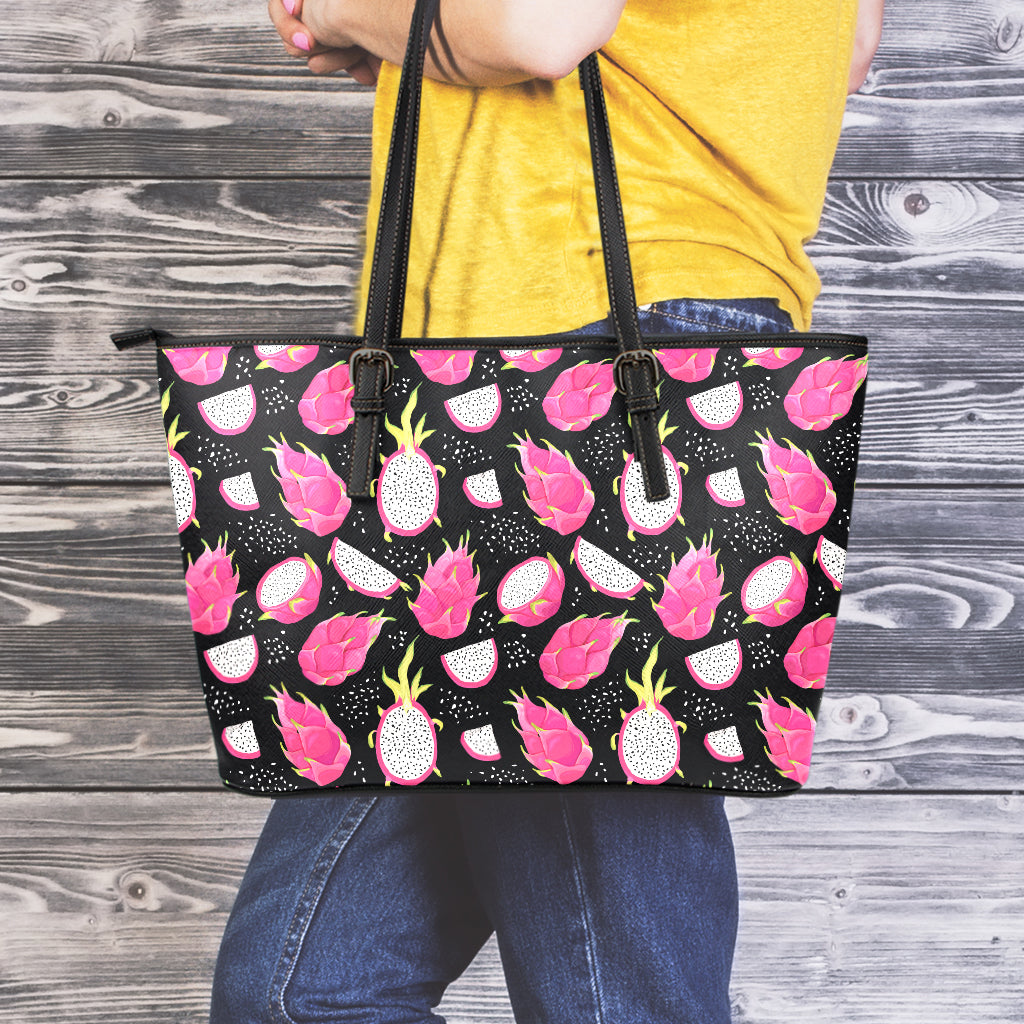 Dragon Fruit Pattern Print Leather Tote Bag