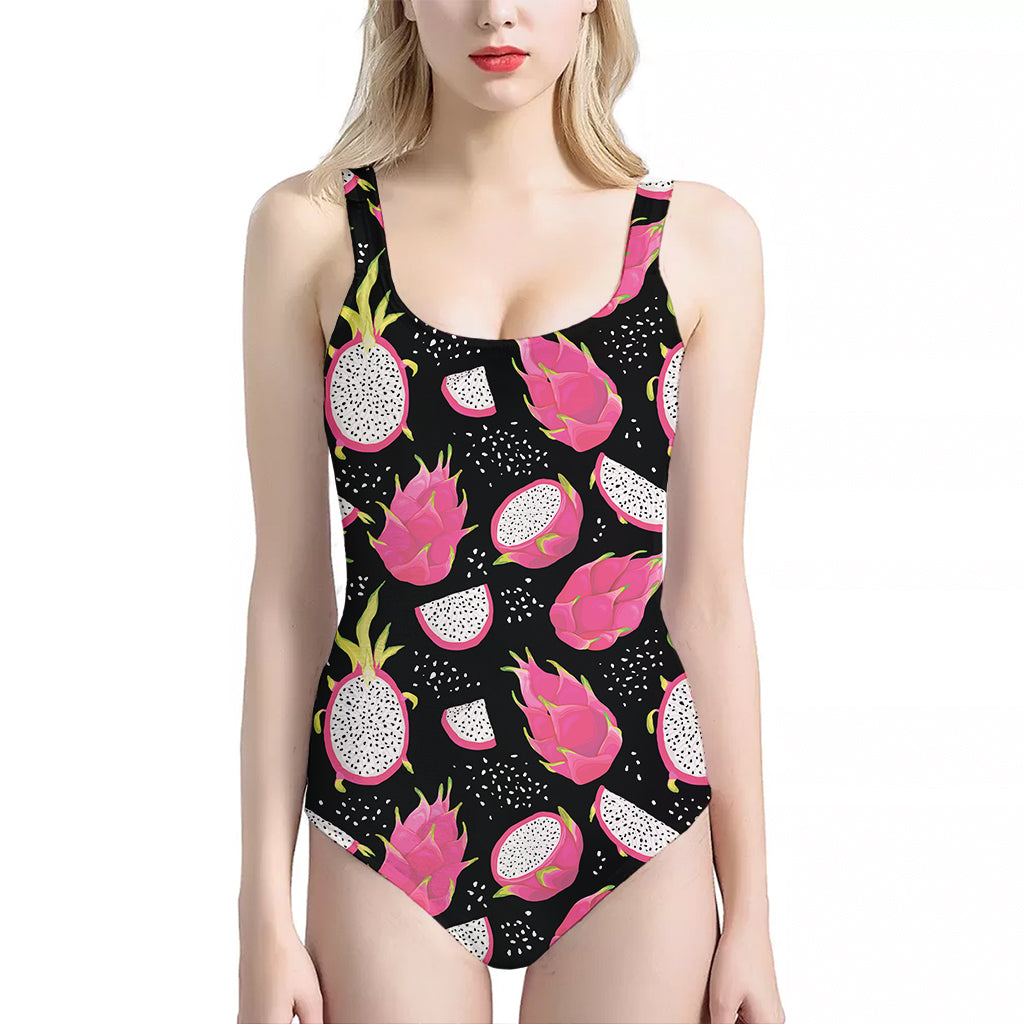 Dragon Fruit Pattern Print One Piece Halter Neck Swimsuit