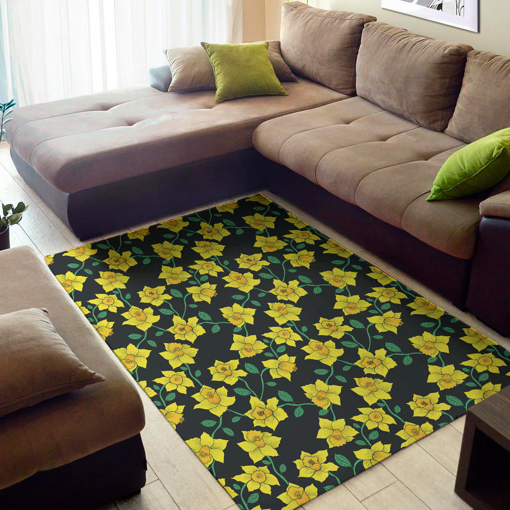 Drawing Daffodil Flower Pattern Print Area Rug