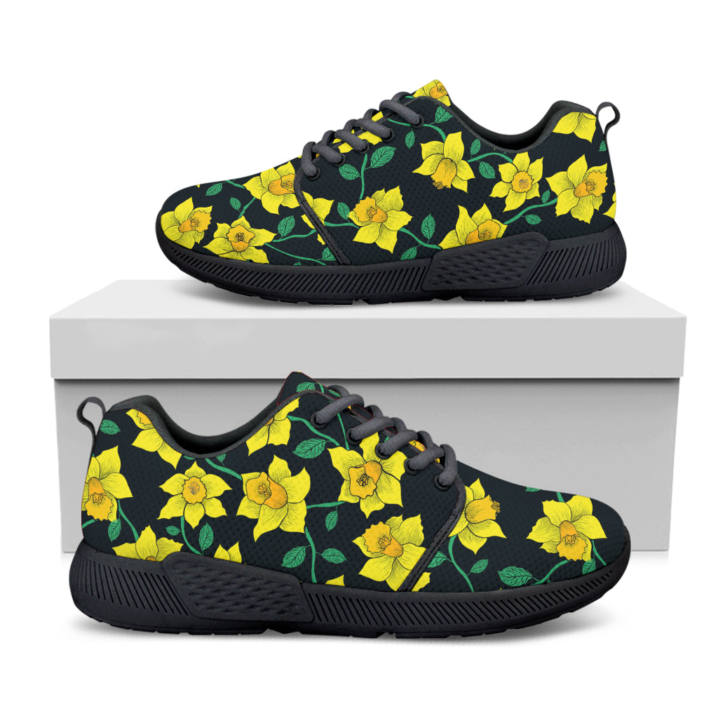 Drawing Daffodil Flower Pattern Print Black Athletic Shoes