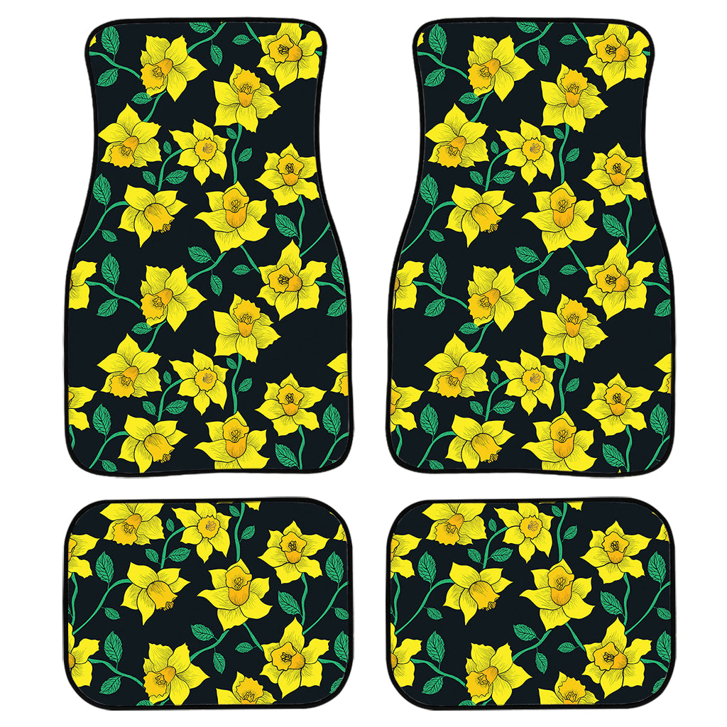 Drawing Daffodil Flower Pattern Print Front and Back Car Floor Mats