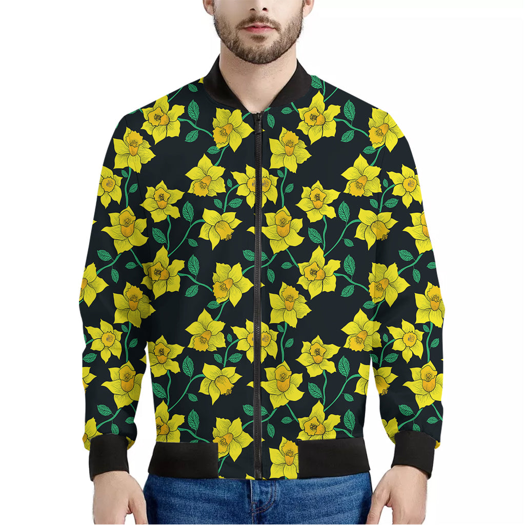 Drawing Daffodil Flower Pattern Print Men's Bomber Jacket