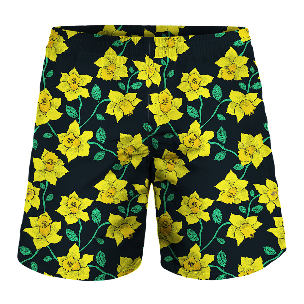 Drawing Daffodil Flower Pattern Print Men's Shorts