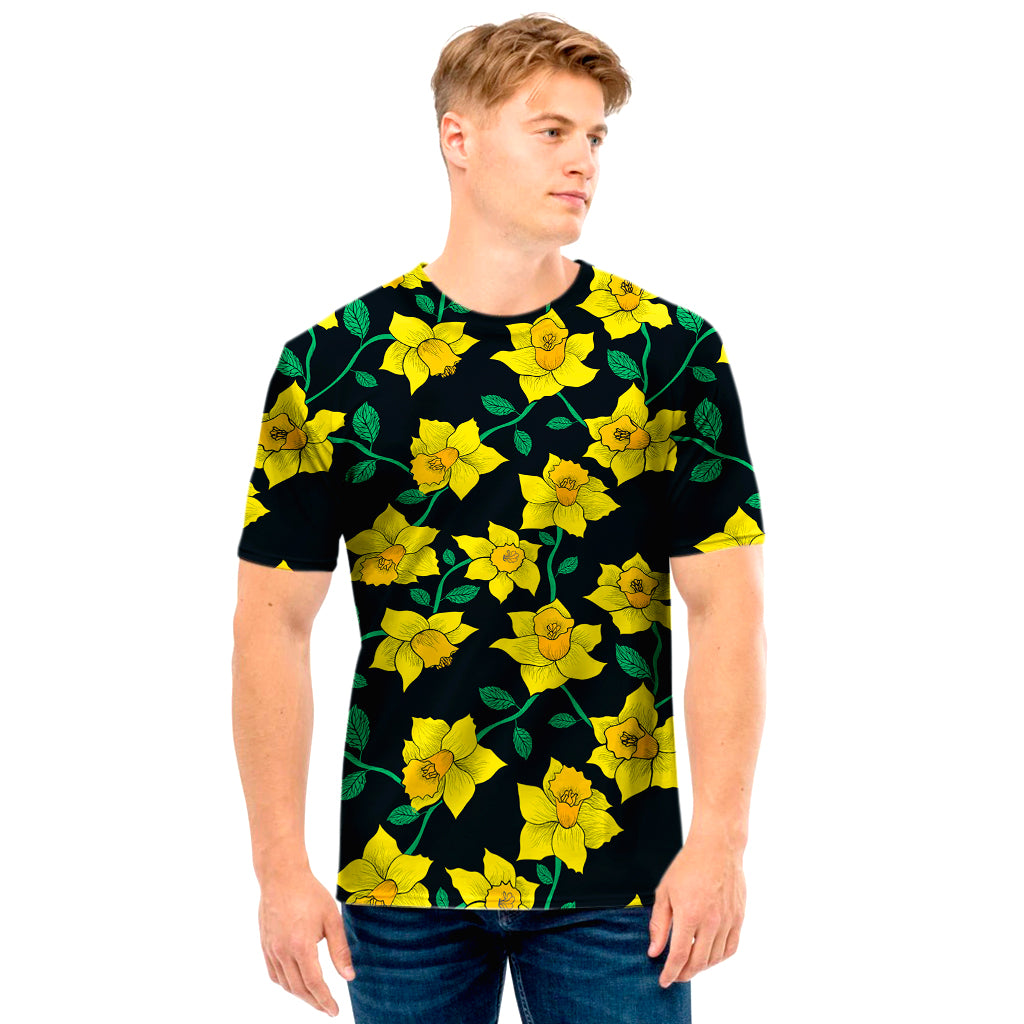 Drawing Daffodil Flower Pattern Print Men's T-Shirt