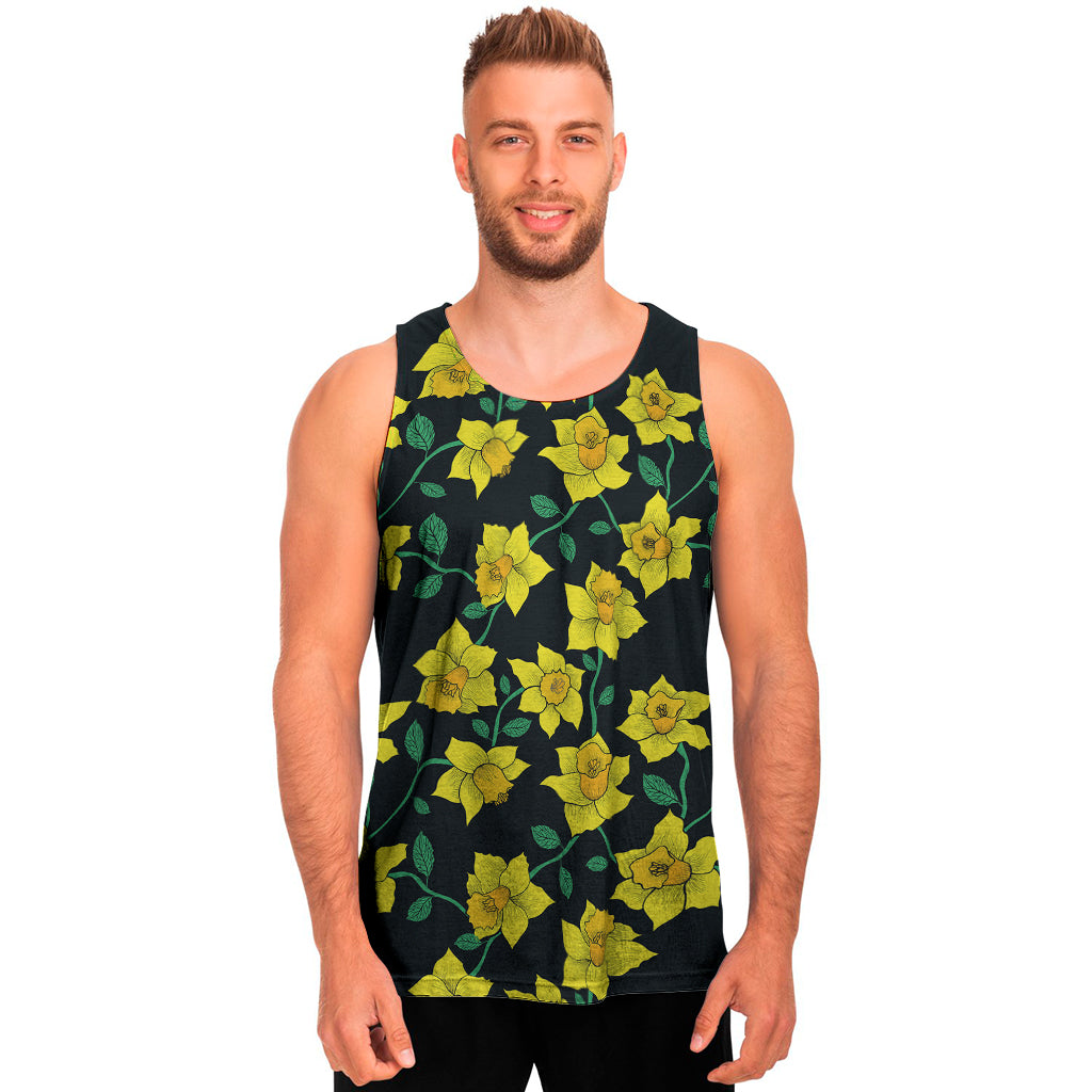 Drawing Daffodil Flower Pattern Print Men's Tank Top