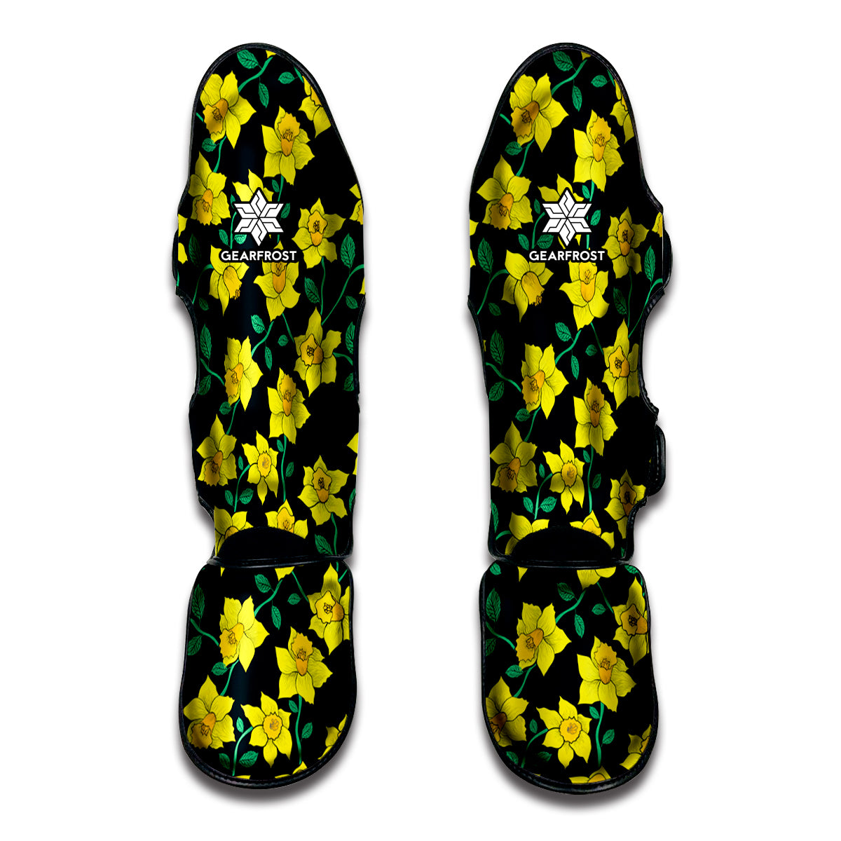 Drawing Daffodil Flower Pattern Print Muay Thai Shin Guards