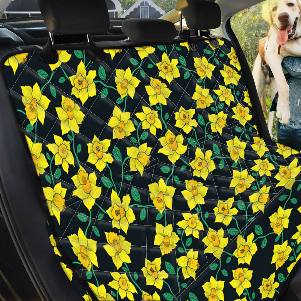 Drawing Daffodil Flower Pattern Print Pet Car Back Seat Cover