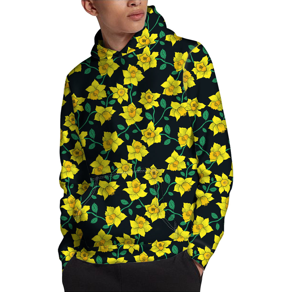 Drawing Daffodil Flower Pattern Print Pullover Hoodie