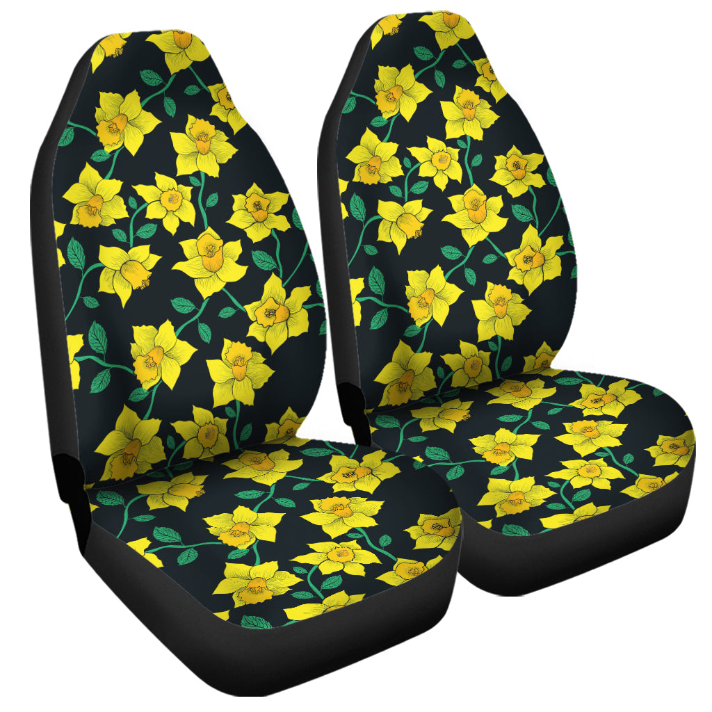 Drawing Daffodil Flower Pattern Print Universal Fit Car Seat Covers