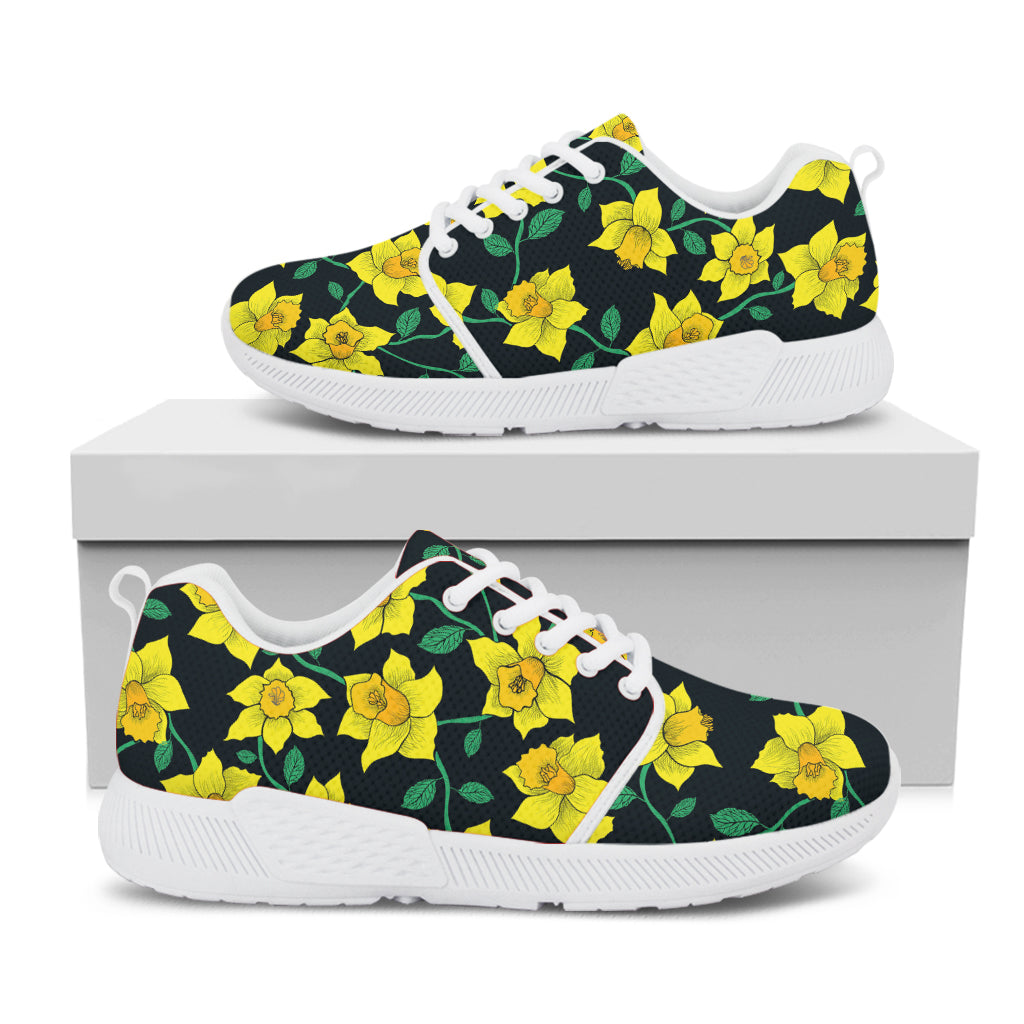 Drawing Daffodil Flower Pattern Print White Athletic Shoes