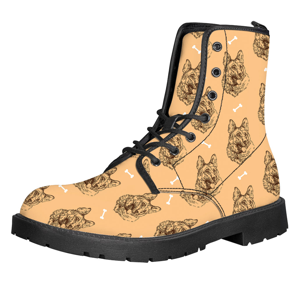 Drawing German Shepherd Pattern Print Leather Boots