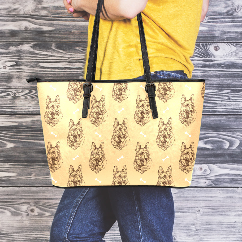 Drawing German Shepherd Pattern Print Leather Tote Bag