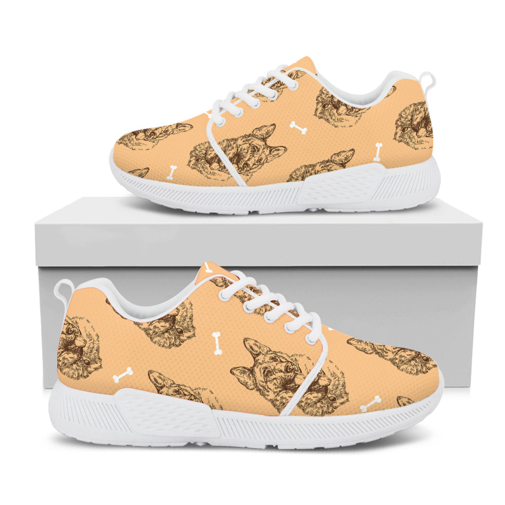 Drawing German Shepherd Pattern Print White Athletic Shoes