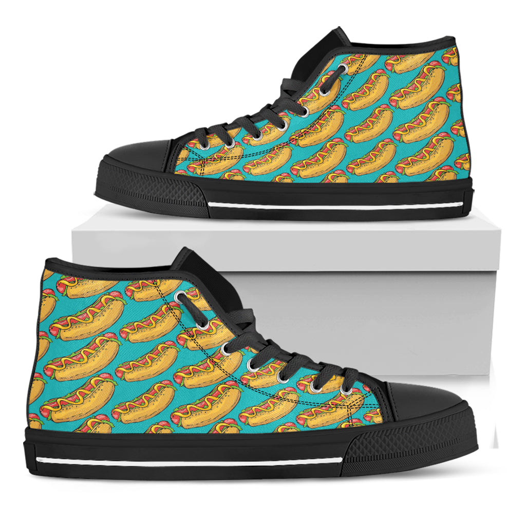 Drawing Hot Dog Pattern Print Black High Top Shoes