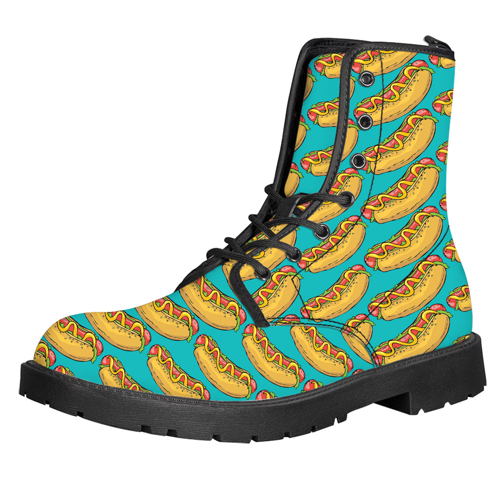 Drawing Hot Dog Pattern Print Leather Boots