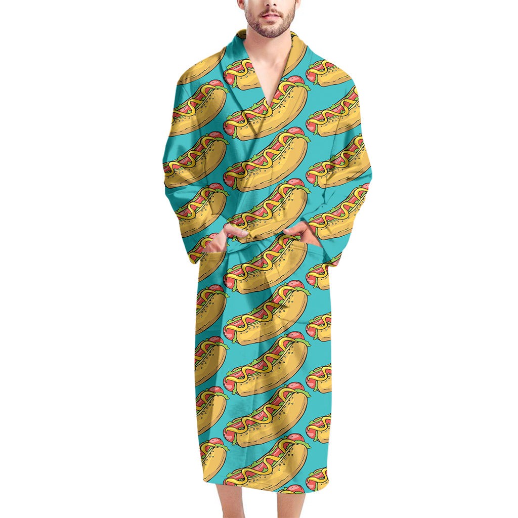 Drawing Hot Dog Pattern Print Men's Bathrobe