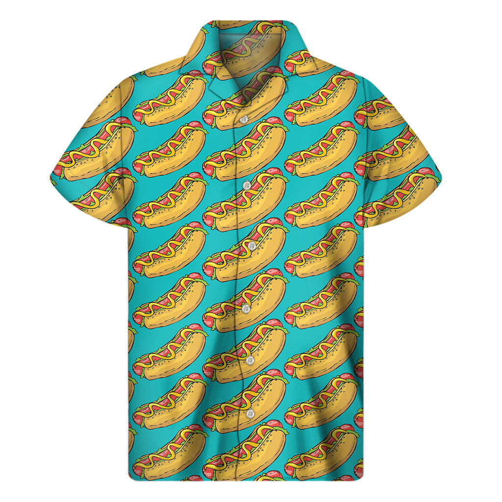 Drawing Hot Dog Pattern Print Men's Short Sleeve Shirt