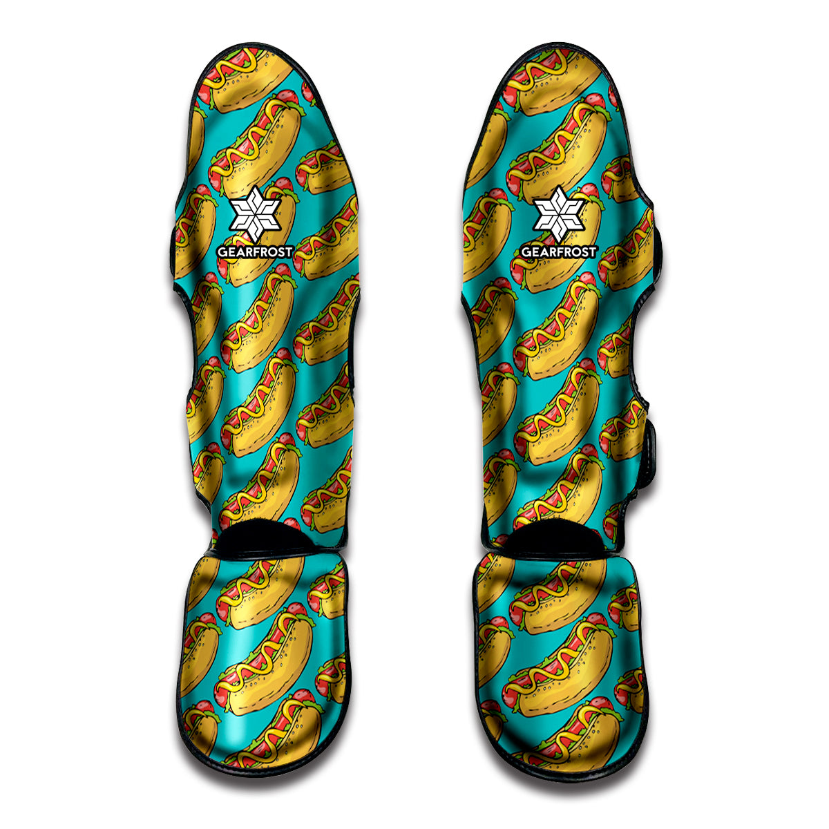 Drawing Hot Dog Pattern Print Muay Thai Shin Guards