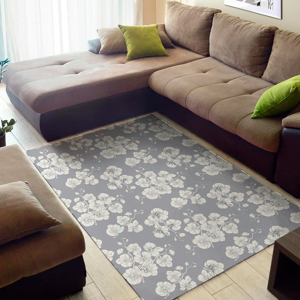 Drawing Orchid Pattern Print Area Rug